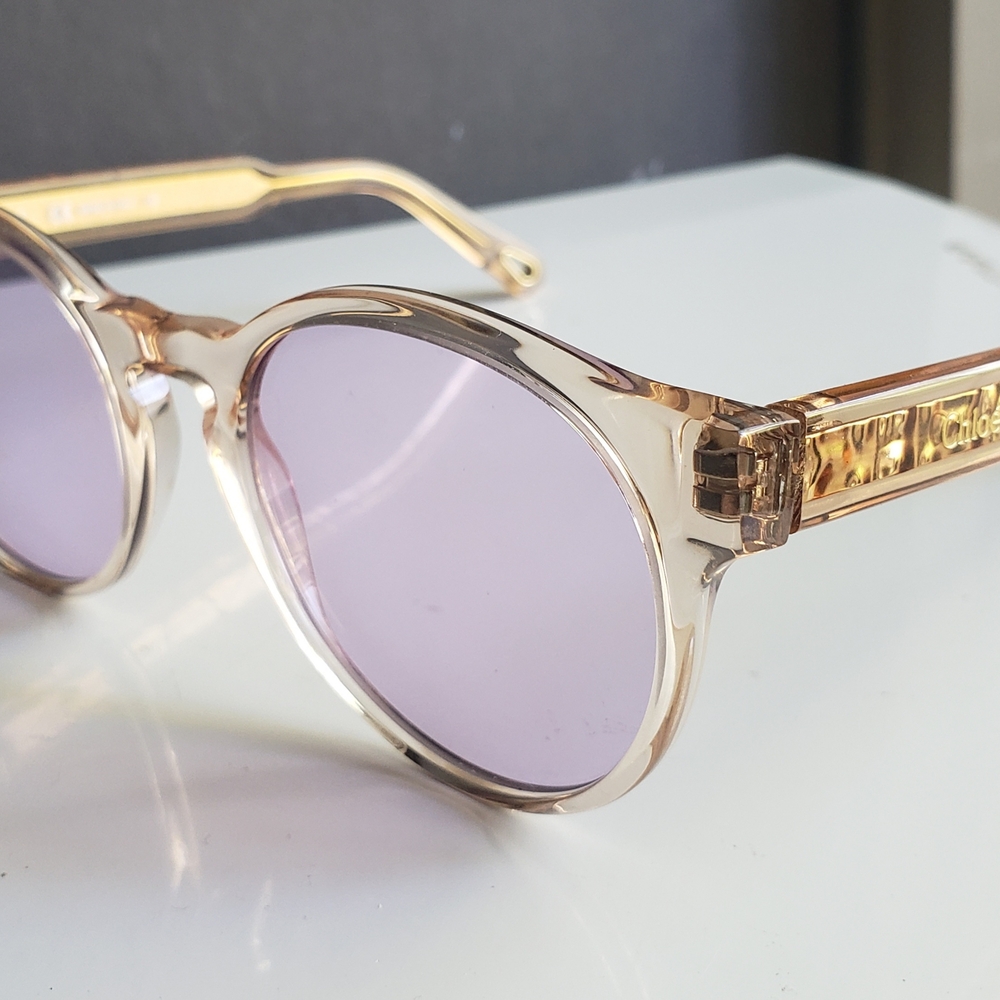 Chloe Round Translucent Pink Frame Sunglasses wit… - image 1